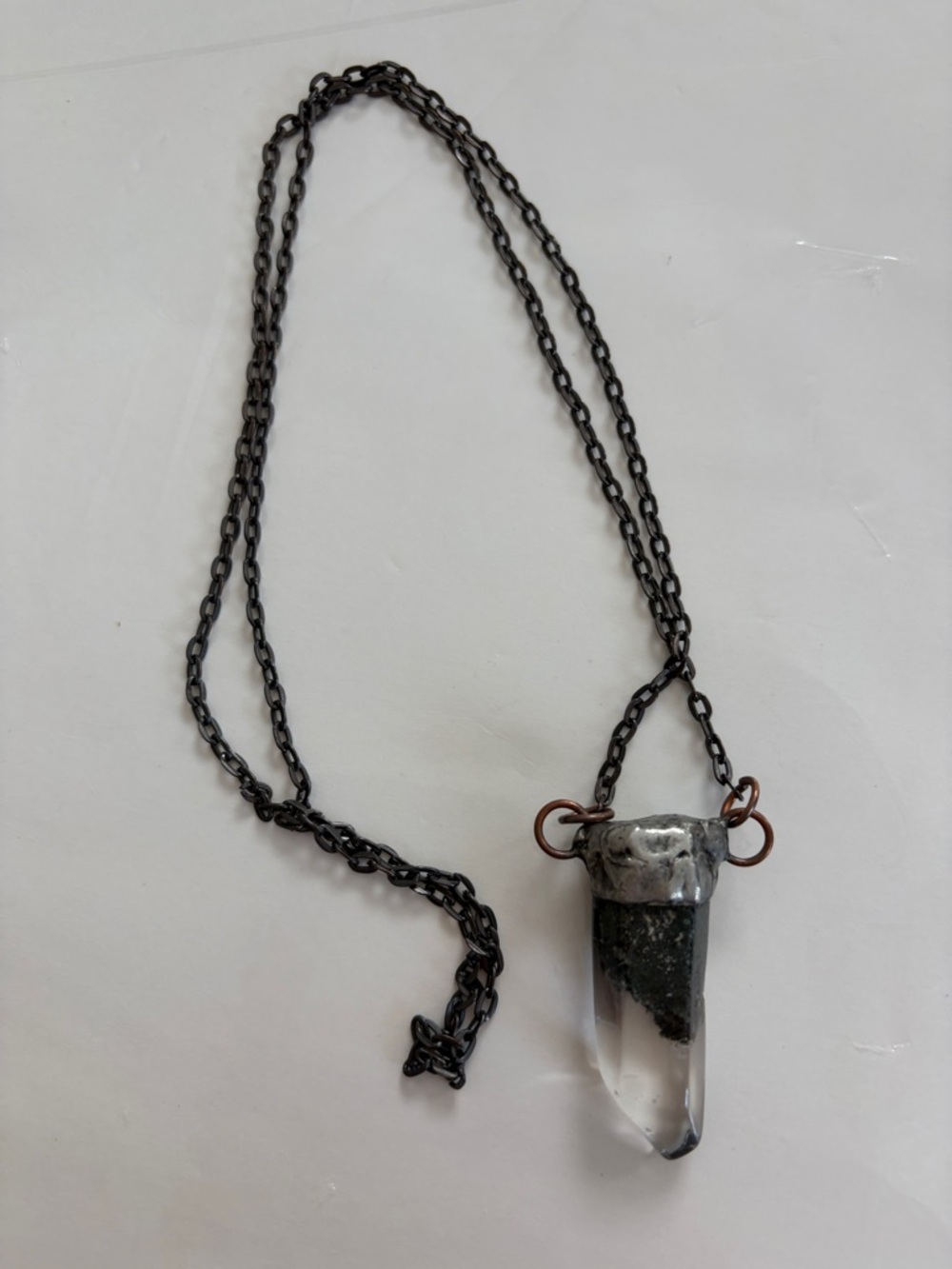 Handcrafted Black and Clear Crystal Pendant Necklace